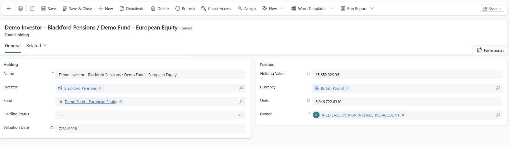 Fund holding record in Dynamics 365