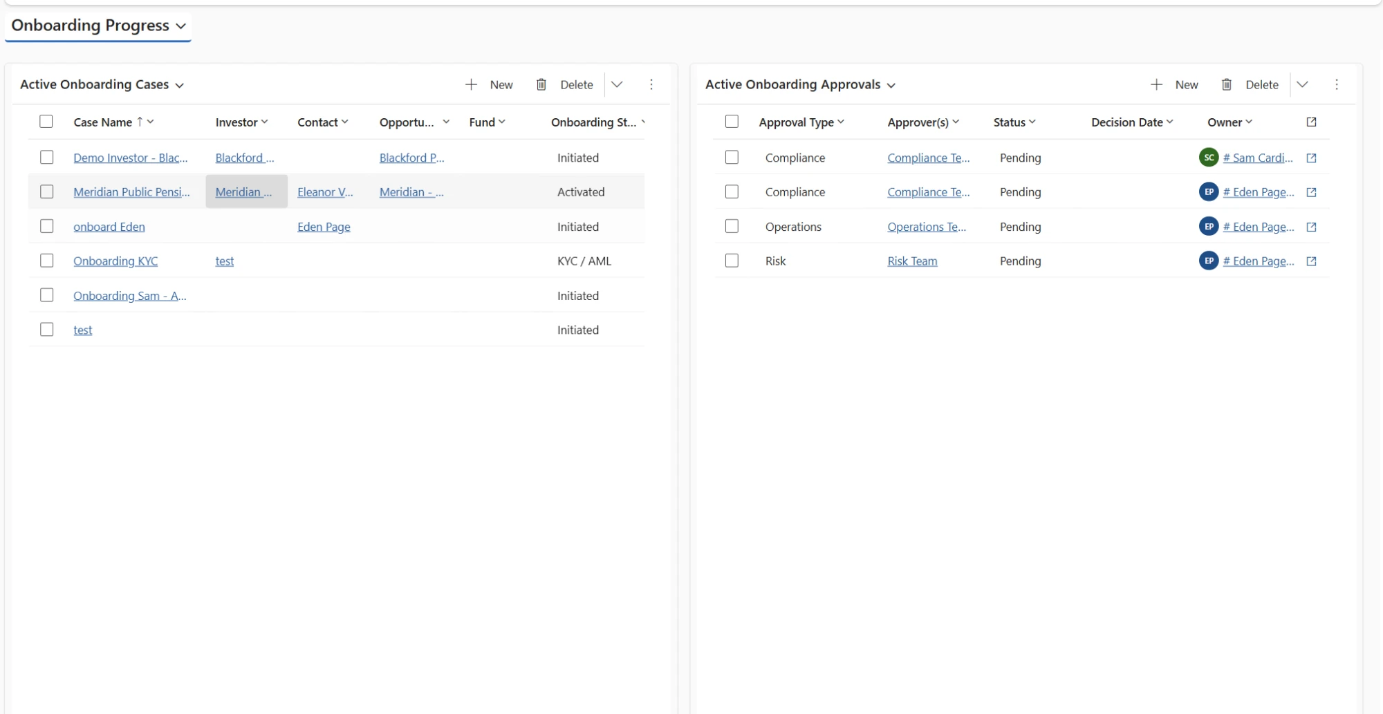 Investor onboarding progress dashboard