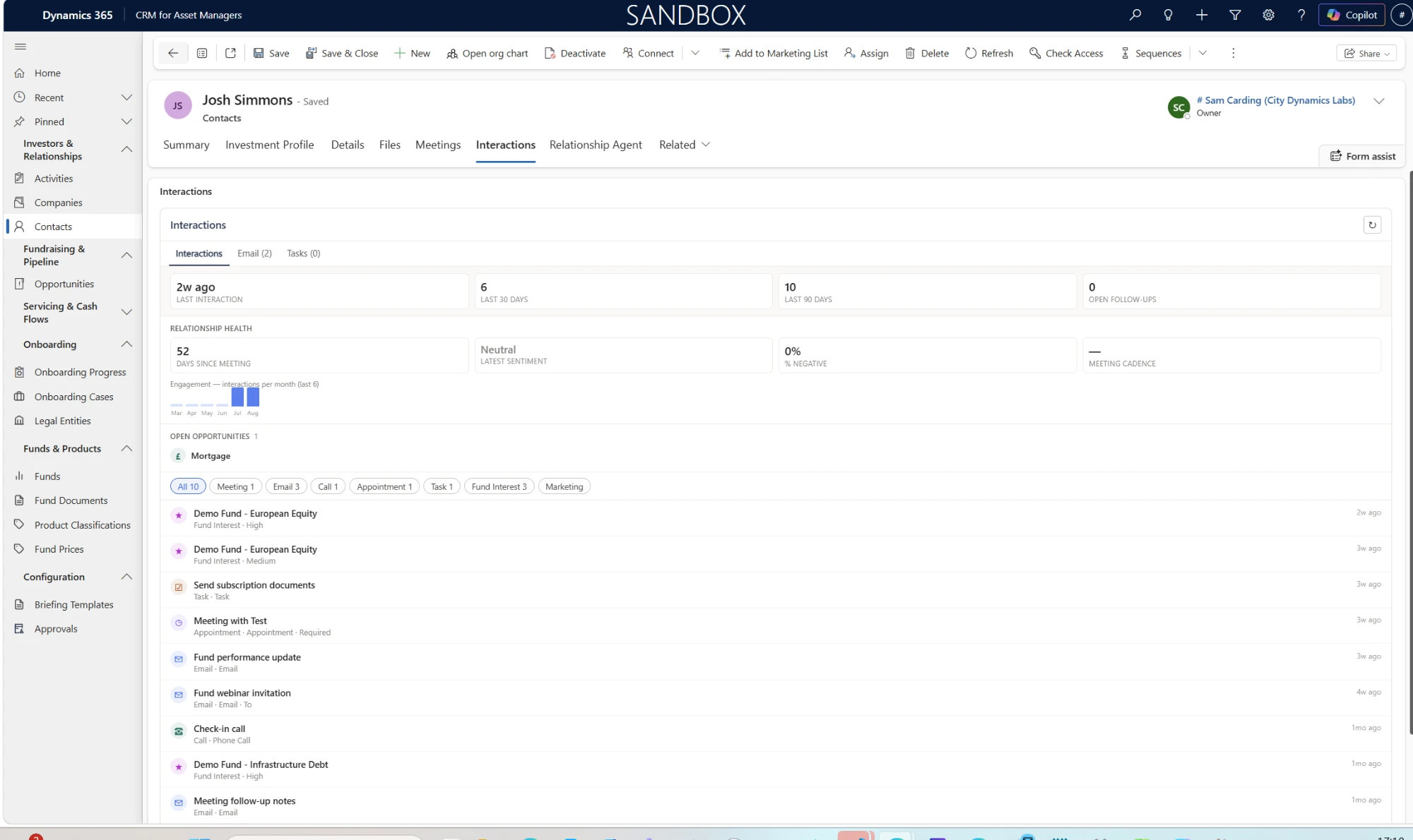 Investor contact interaction history